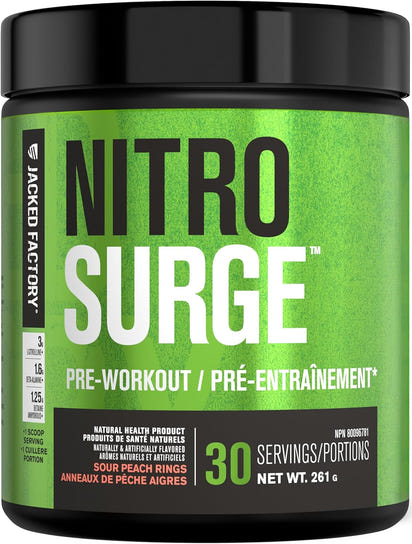 NITROSURGE – Pre Workout Powder – Sour Peach Rings – 30 Servings